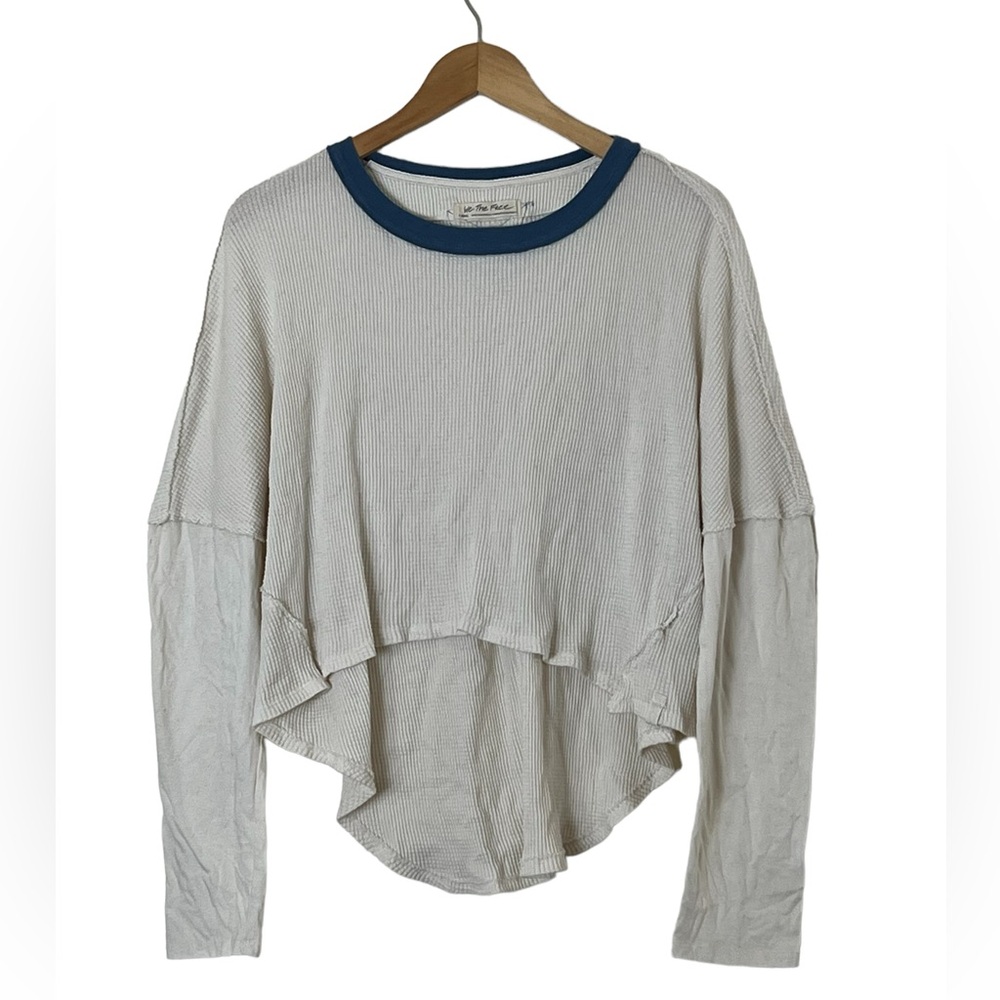 Free People Cream and Blue Long Sleeve Top